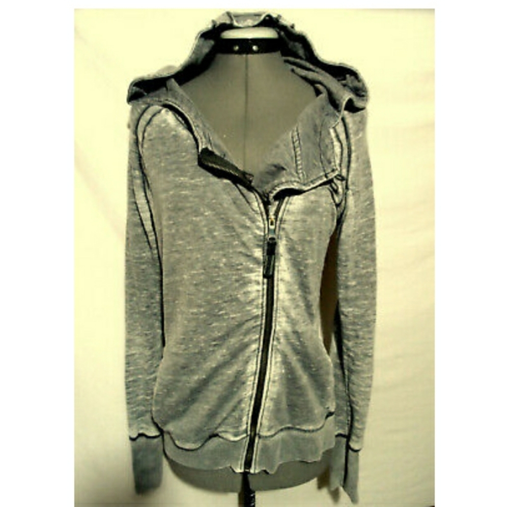 TE VERDE NYC Mineral Wash Sweatshirt S Gray side zipper Trendy cover up